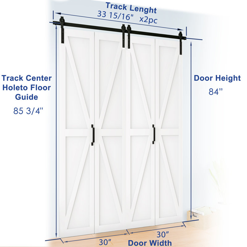 Design moderne en forme de K - Porte de grange pliante en bois manufacturé avec trousse de quincaillerie, 60 po x 84 po