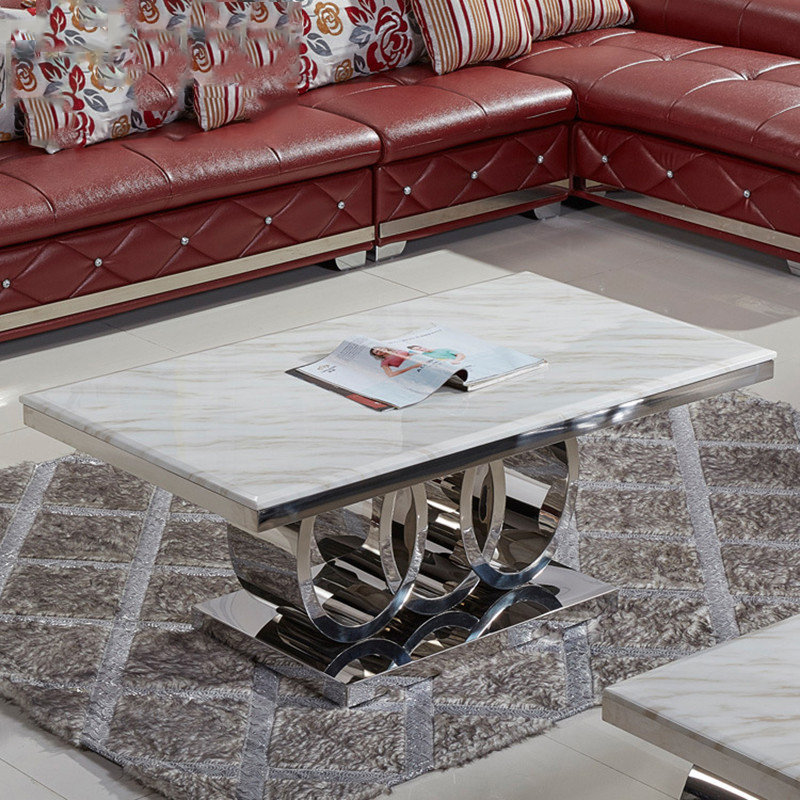 European-style square marble coffee table, 19.3" H x 51.2" L x 27.6" W