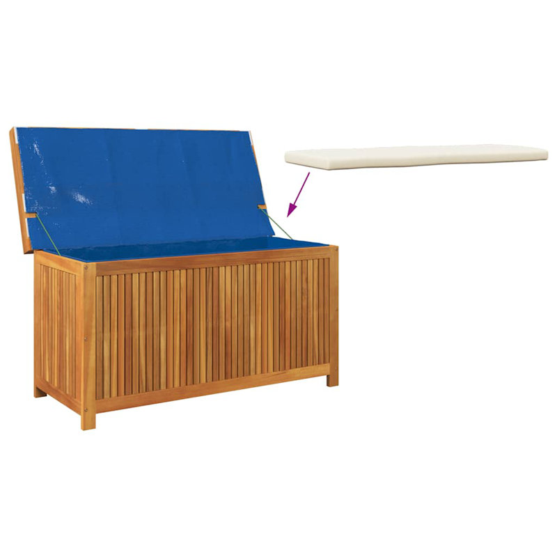 Vidaxl Outdoor Cushion Box Solid Wood Acacia, 23.8" H x 44.5" W x 19.7" D, Brown/White