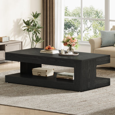 47.24'' Rectangular Coffee Table For Living Room, Farmhouse 2-tier Accent Center Tea Cocktail Table With Storage