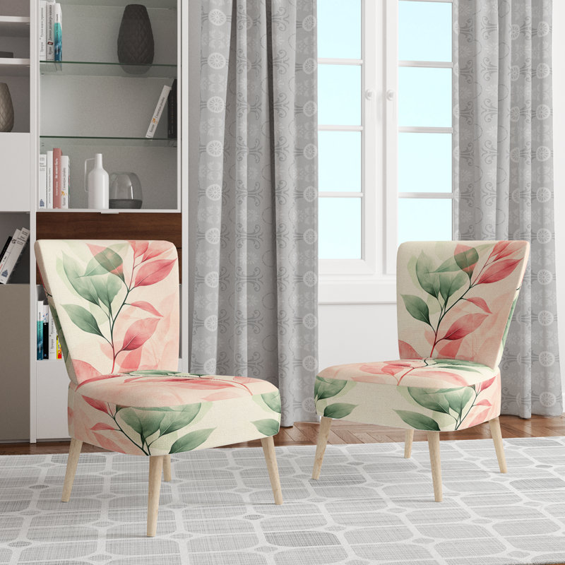 Chaise d'appoint Abstract Botanicals - Chaise d'appoint Blush Botanical Leaves In Spring II, Side Chair Armless