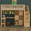Lit mezzanine simple en bois avec bureau intégré, DEL, tablettes de rangement, armoires et escalier, structure de lit mezzanine peu encombrante-371073415