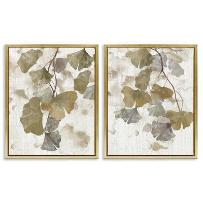 Ensemble de 2 toiles flottantes à motif de feuilles de gingko rustiques par Nan