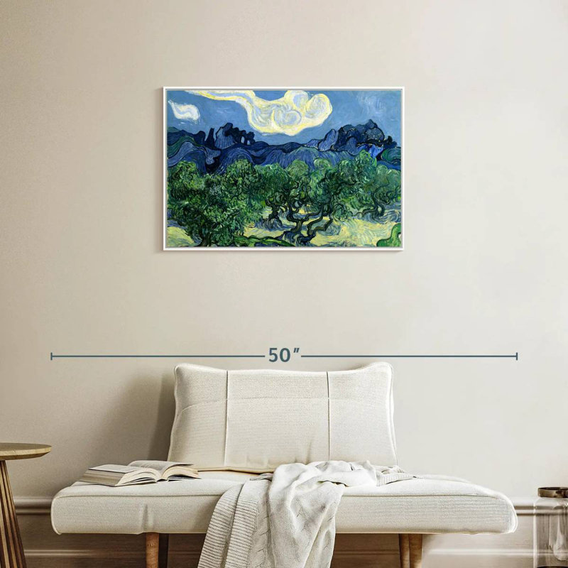 Les oliviers, 46 po x 31 po, Cadre flottant blanc