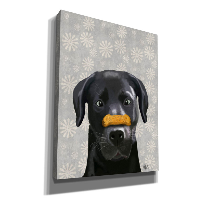 «Black Labrador With Bone on Nose» par Fab Funky, art mural sur toile, H 16 po x l 12 po x P 0,75 po
