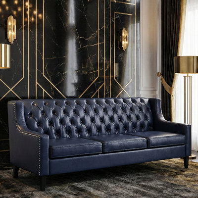 78.75" Chesterfield Sofa with Button Tufted Back and Birch Legs