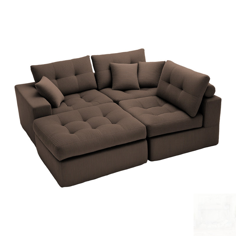 Canapé-lit en coin avec méridienne à compression Corduroy, canapé modulaire en forme de L avec éponge à haute densité, canapé convertible sans assemblage requis pour le salon, appartement, chambre d'amis