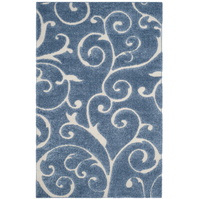 Amza Area Rug, Light Blue/Cream, Rectangle 6' x 8'