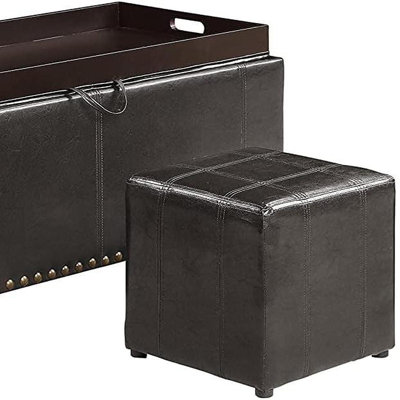 Leather Storage Bench With 2 Side Ottomans, Black