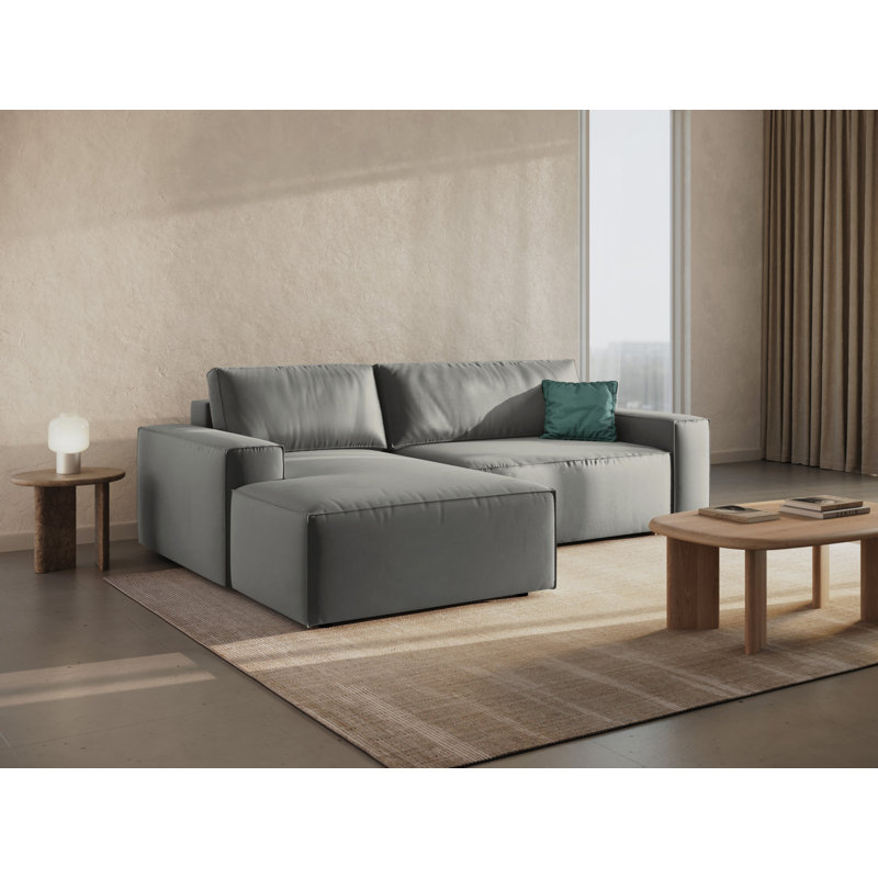 Alisbha 3 Seater Sofa Bed, Light Grey, Velvet, Left-Hand Facing