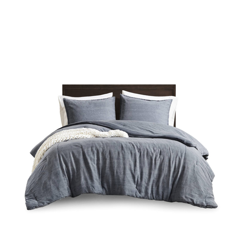 Édredon très grand / très grand bleu 3 pièces, 100% coton lavé sergé, confort toutes saisons, meilleure couverture uniforme