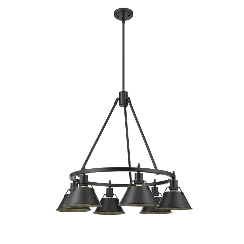 Lustre en roue de chariot unique à 6 lumières Felda, Noir mat, Matte Black
