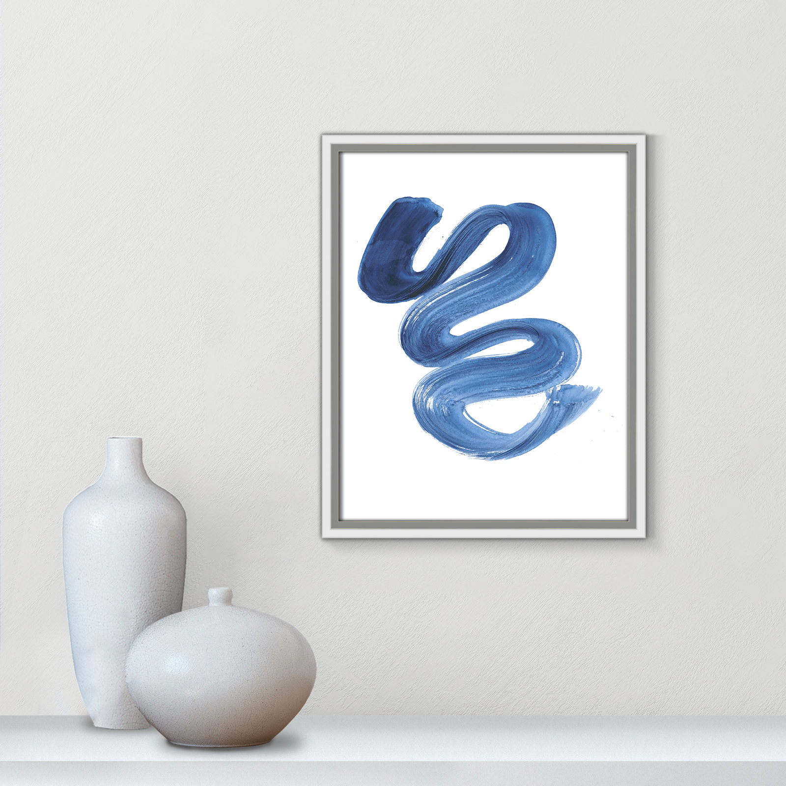 Slinky Indigo II by Filippo Ioco  - Painting Print, White Framed Canvas, 15.5" H x 12.5" W x 2" D
