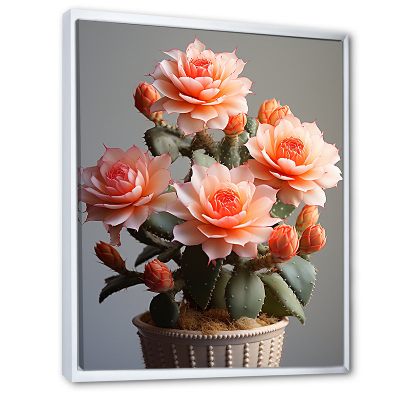 Cactus pêche Aiguilles I - impression, H 32 po x l 16 po x P 1 po, Cadre flottant blanc