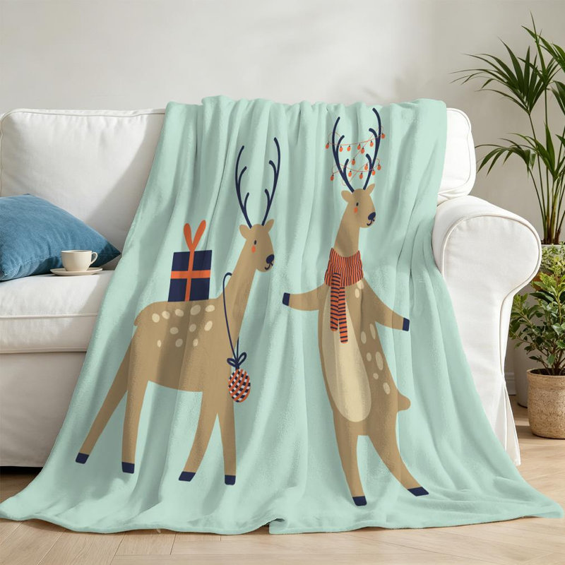 Jeté en molleton transparent ultra doux, deux jolis cerfs, ensemble d'un imprimé recto, Jeté 50 po x 60 po