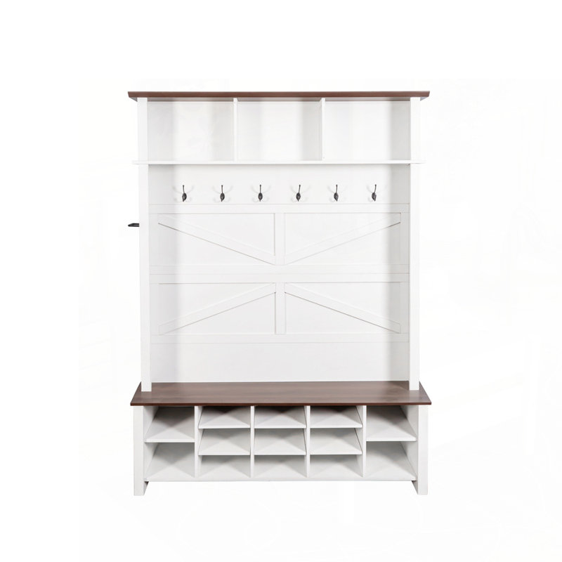 4-in-1 Hall Tree with 6 Hooks with Adjustable Shelves, White