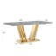 Table de salle à manger en marbre pour 6 personnes, table de salle à manger rectangulaire en faux marbre 70 po avec base en acier inoxydable à finition miroir, table de cuisine moderne en marbre de grande taille (or, gris) (table seulement)-2036710708