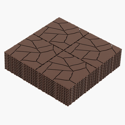 Stone Style 12"X12" Interlocking Patio Deck Tiles (44-Piece Set) - Eco-Friendly Pp Polypropylene, Indoor/Outdoor, Tool-Free Diy For Poolside, Balcony & Backyard