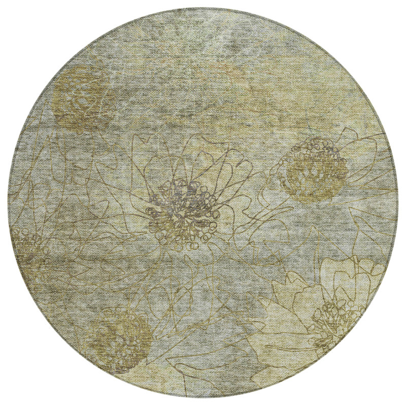 Machine Washable Indoor/Outdoor Leavittsburg ACN2235 Floral Rug, Round 8'