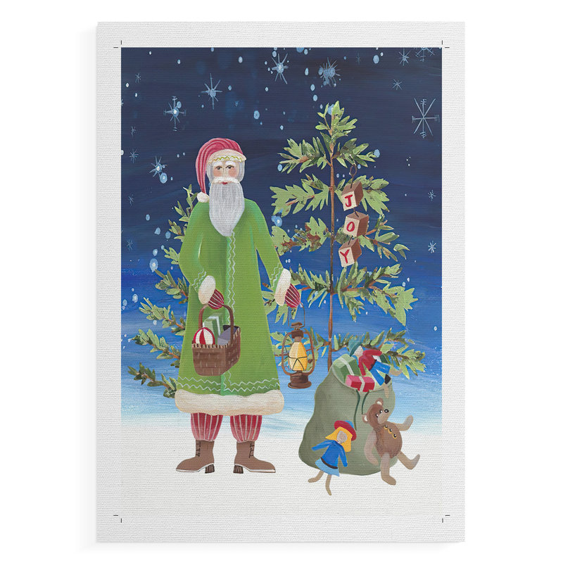 Folksy Father Christmas II - Impression sur toile seulement - NON CADRE, H 18 po x l 12 po