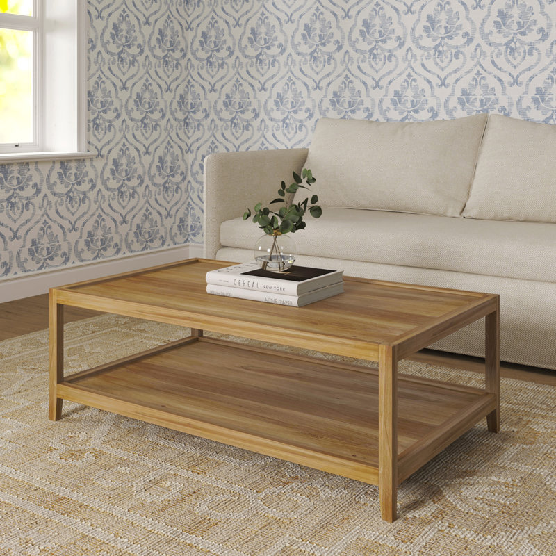Table basse avec rangement surélevé en bois d'acacia massif Gerlisa