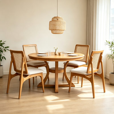 Ensemble de salle à manger Havenwood 5 pièces, rond et extensible, en bois massif, pour 4 personnes, avec chaises