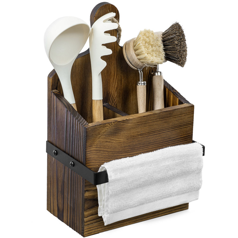 Solid Wood Rectangle Utensil Crock