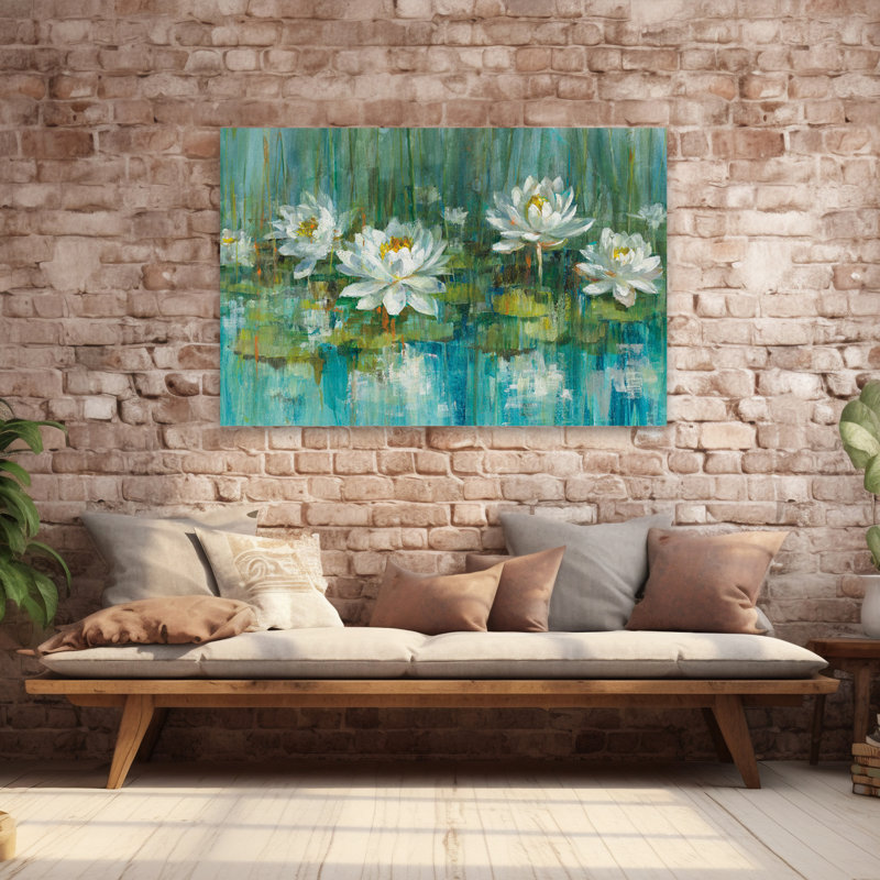 Motif floral abstrait - nénuphar V2, H 40 po x l 60 po