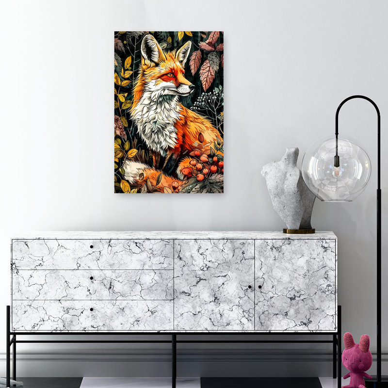 Forêt d'automne, art abstrait de renard, H 36 po x l 24 po