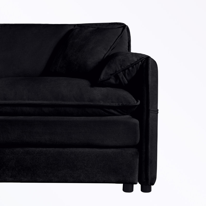 Canapé moderne rembourré avec 1 coussin décoratif, Noir, noir, noir, noir