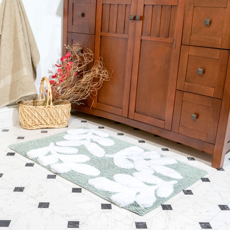 Elar Cotton Blend Non-Slip Bath Rug, Moonstone / White