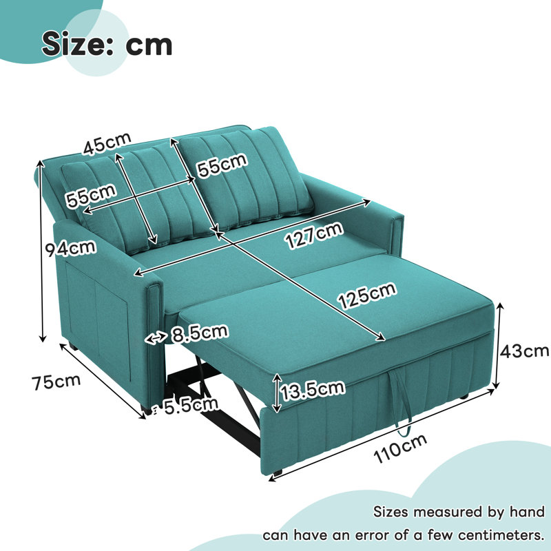 2 Seater Linen Sofa Bed, Green