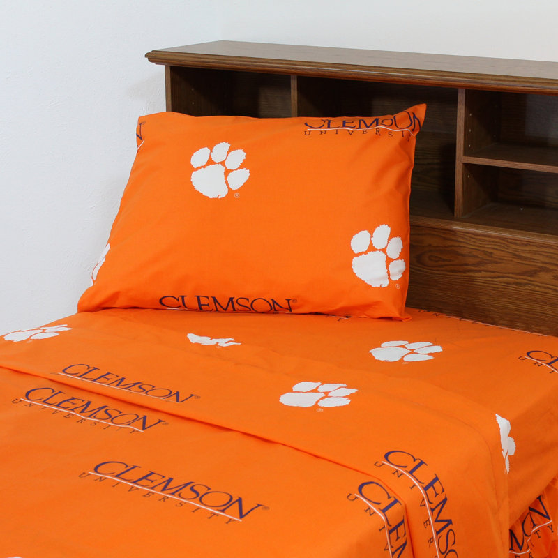 NCAA Sheet Set, Full Sheet Set + Fitted Sheet + Pillowcase, Clemson