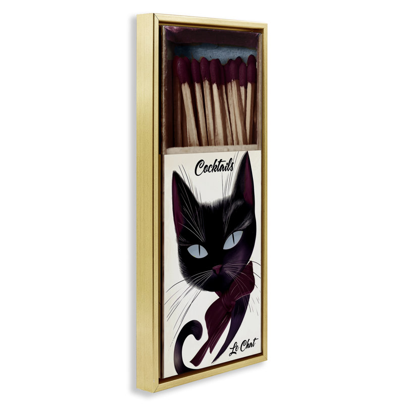 Cadre flottant pour chat rétro, par Annabelle Hall, H 31 po x l 15 po, Cadre flottant métallique doré