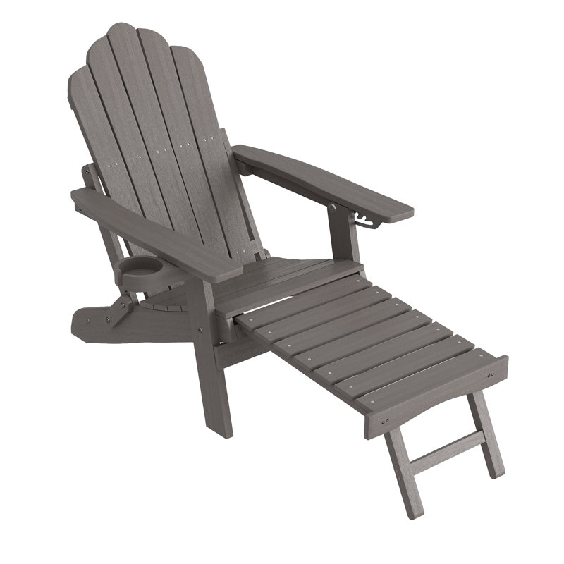 Dierker Plastic/Resin Folding Adirondack Chair  with Ottoman, Brown