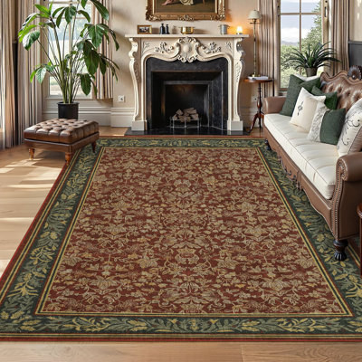 Washable Vintage Floral Pattern Area Rug for Living Room Oriental Stain Resistant Non-Shedding Indoor Decor Carpet