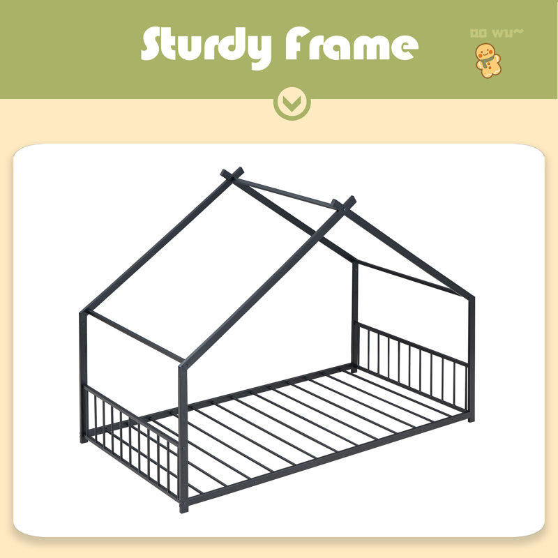 Metal House Bed, Twin, Black