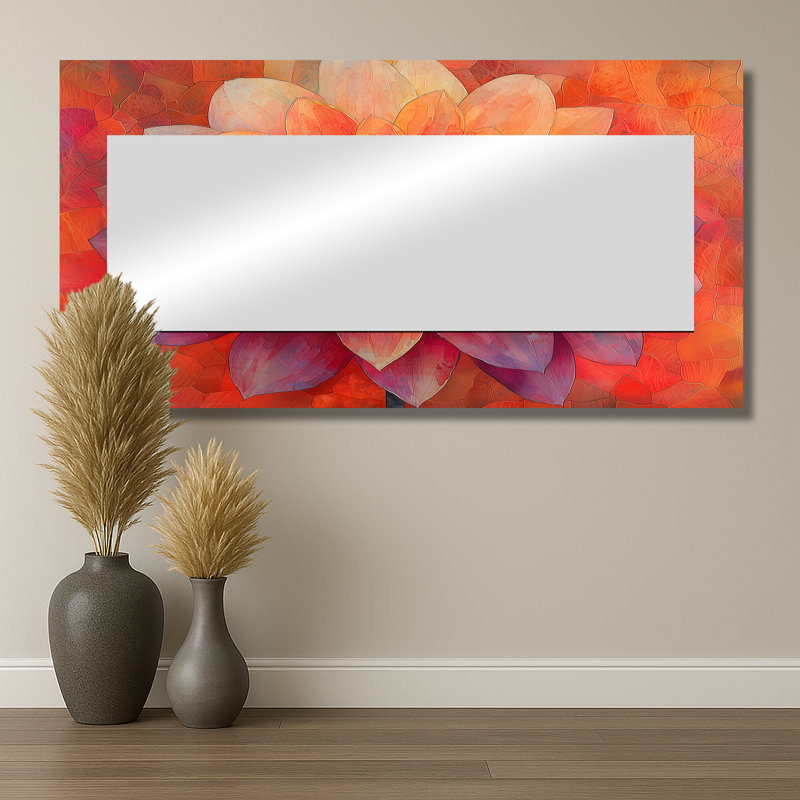 «Sunset Hues» Vivid Dahlia Vision I - miroir floral pour décoration murale - imprimé sur métal, 28 po x 55 po