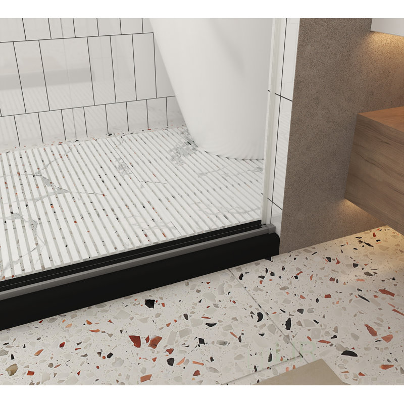 Frameless Shower Door 44-48 "W X 76" H, 1/4 "(6 Mm) Clear Tempered Glass, Explosion Proof Film, Stainless Steel Handle, Shower Door