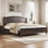 Lit plateforme double avec tête de lit double, pieds de support en lattes de bois, lit plateforme robuste espresso