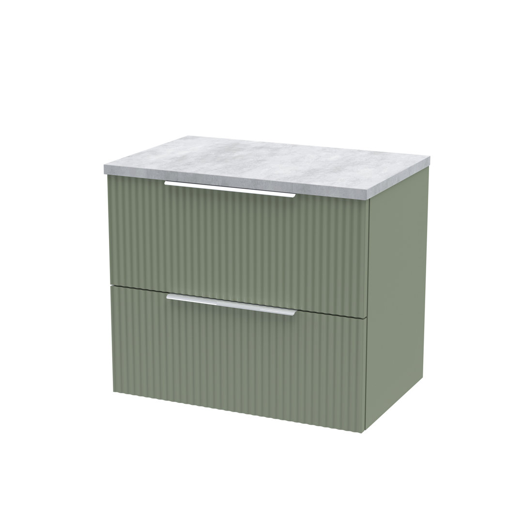 Fluted 600Mm Wall Hung 2-Drawer Vanity in Blue