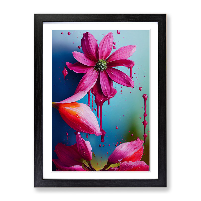 Flowers Dripping Paint No.1 Abstract - Single Picture Frame Print, Black, 64cm H x 46cm W