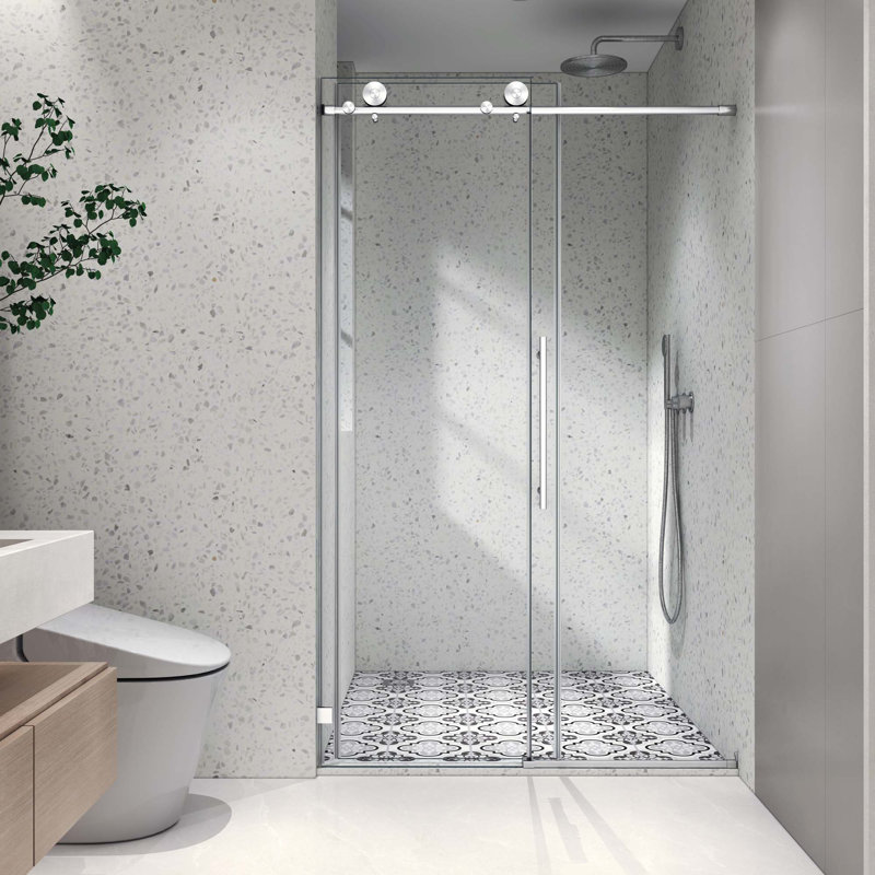 Frameless One Fixed And One Shifted Shower Door, 70MM 304 SUS Large Pulleys With Adjustable Soft Closing Function,With Nano Easy Cleaning And Stick Explosion-Proof Menbrance
