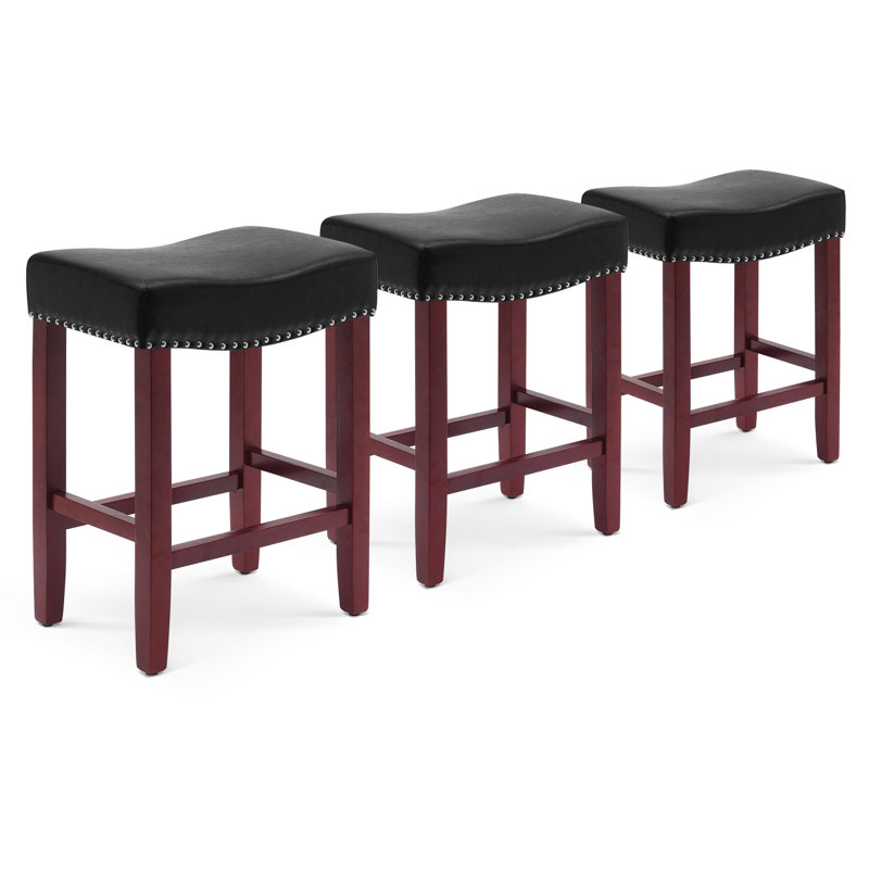 Tabouret Jameson, Cuir noir / cadre rouge, Tabouret de comptoir (siège d’une hauteur de 24