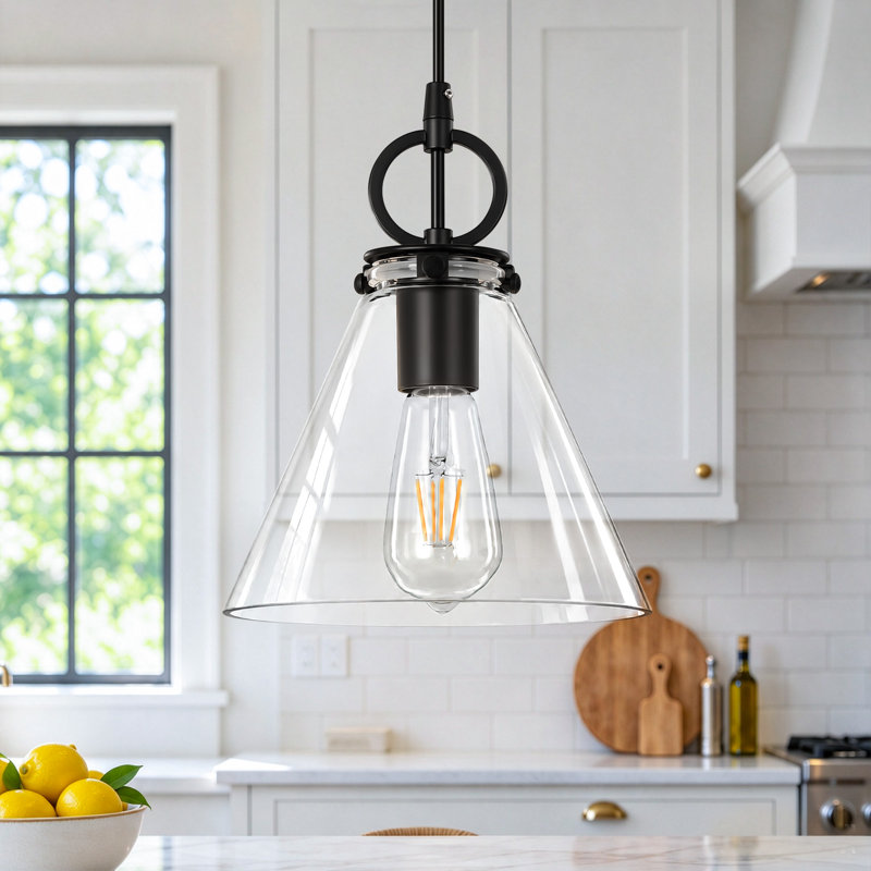 Luminaire suspendu en forme de cône d'îlot de cuisine à 1 lumière Wulfsohn, Noir