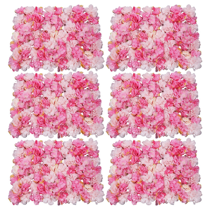 6 PCS Artificial Silk Flower Wall Panel, Light Pink/Yellow/Rose