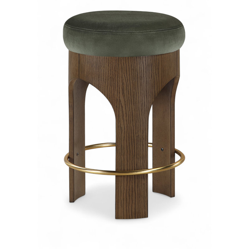 Tabouret de comptoir rembourré en velours Bocceli, Velours vert, Brun