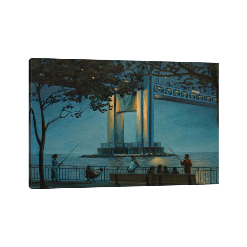 Verrazano Bridge At Dusk by Nick Savides - Painting on Canvas, Wrapped Canvas, 20.32 cm H x 30.48 cm W
