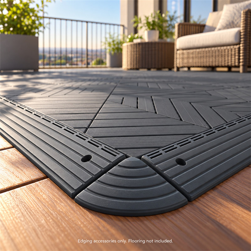 34-Piece Polypropylene Deck Tile Edging and Corner Set in Dark Gray, Dark Gray