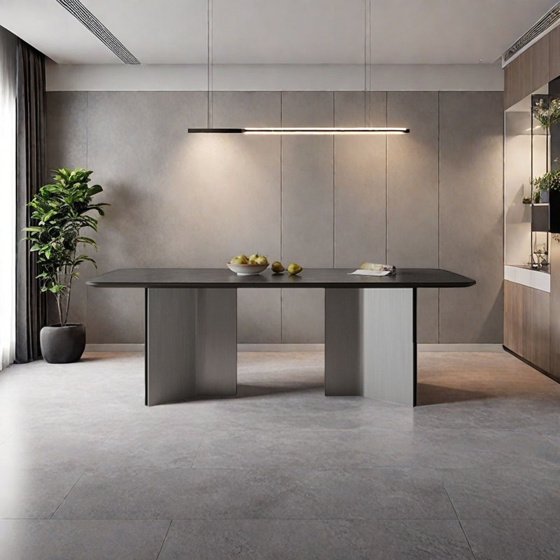Modern Marble Dining Table Stainless Steel Base, 29.5"H x 63"L x 31.5"W